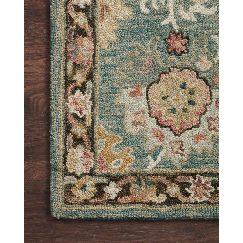 Langley Street Kraker Handmade Hand Hooked Wool Turquoise/Beige Rug